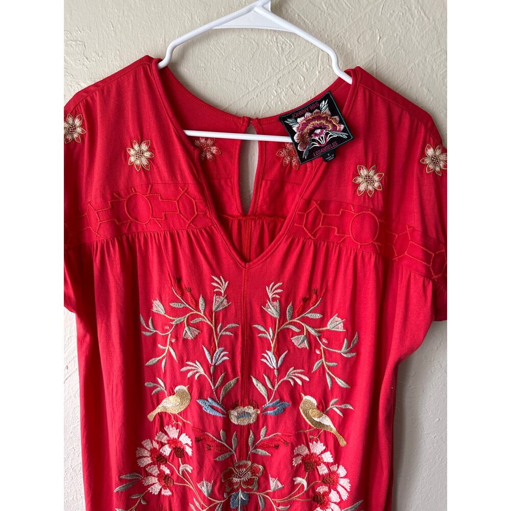 Johnny Was Embroidered Short Sleeve Cotton Dress in Red Size S - Picture 2 of 9